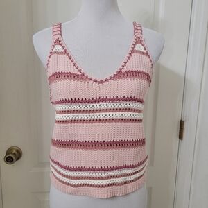 Planet Gold Size Jr L Crochet Halter Top, Mauve, Pink & Ivory Striped, NEW w/Tag